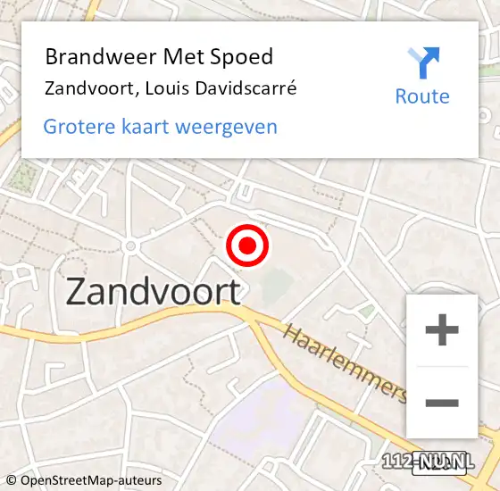 Locatie op kaart van de 112 melding: Brandweer Met Spoed Naar Zandvoort, Louis Davidscarré op 20 juli 2022 10:40