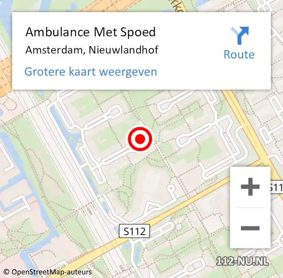 Locatie op kaart van de 112 melding: Ambulance Met Spoed Naar Amsterdam-Zuidoost, Nieuwlandhof op 20 juli 2022 10:50