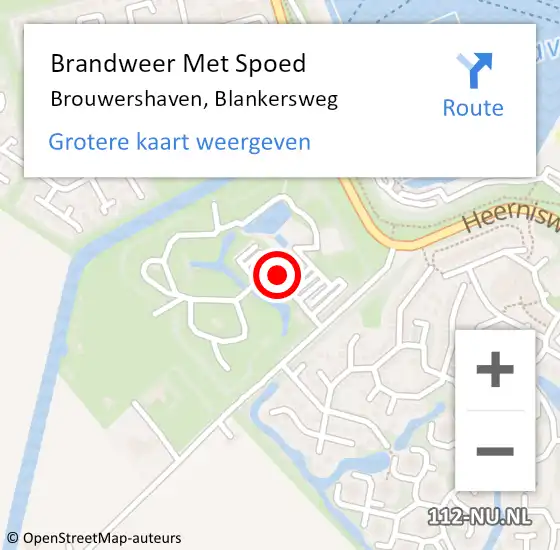 Locatie op kaart van de 112 melding: Brandweer Met Spoed Naar Brouwershaven, Blankersweg op 20 juli 2022 11:17