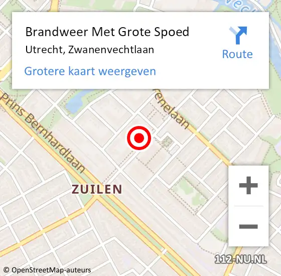 Locatie op kaart van de 112 melding: Brandweer Met Grote Spoed Naar Utrecht, Zwanenvechtlaan op 20 juli 2022 11:17