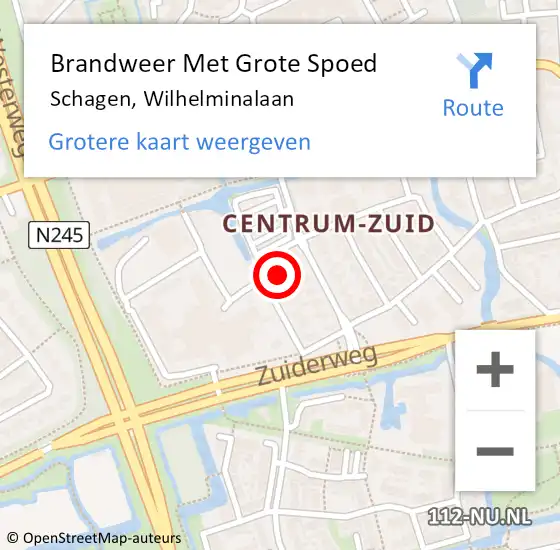 Locatie op kaart van de 112 melding: Brandweer Met Grote Spoed Naar Schagen, Wilhelminalaan op 20 juli 2022 12:03