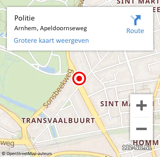 Locatie op kaart van de 112 melding: Politie Arnhem, Apeldoornseweg op 20 juli 2022 12:10