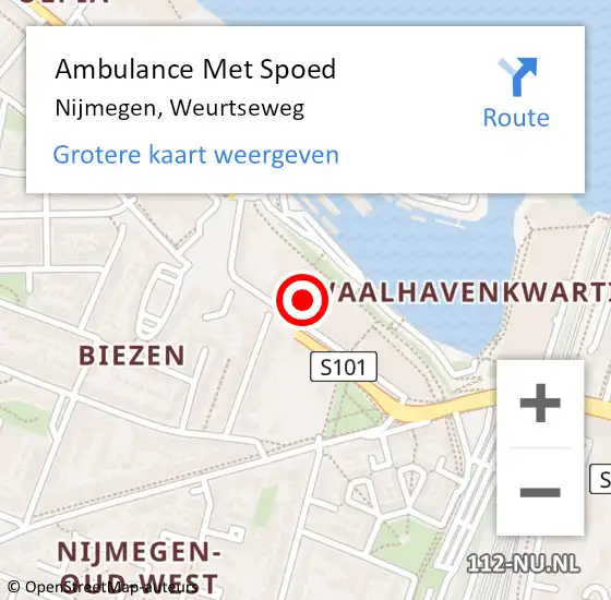 Locatie op kaart van de 112 melding: Ambulance Met Spoed Naar Nijmegen, Weurtseweg op 20 juli 2022 12:14