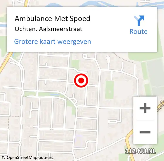 Locatie op kaart van de 112 melding: Ambulance Met Spoed Naar Ochten, Aalsmeerstraat op 20 juli 2022 12:22