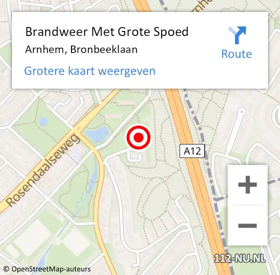 Locatie op kaart van de 112 melding: Brandweer Met Grote Spoed Naar Arnhem, Bronbeeklaan op 20 juli 2022 12:31