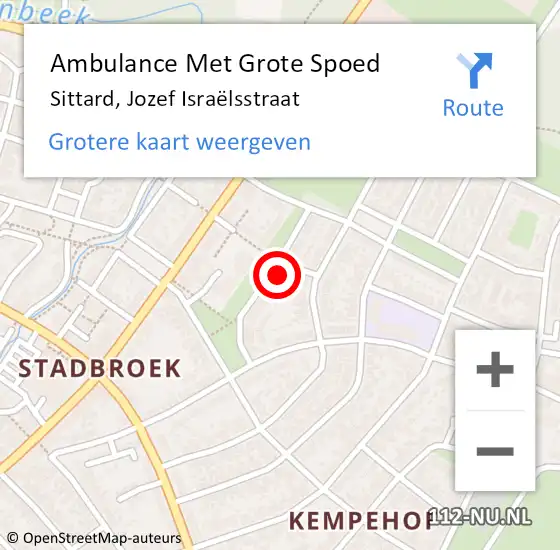 Locatie op kaart van de 112 melding: Ambulance Met Grote Spoed Naar Sittard, Jozef Israëlsstraat op 20 juli 2022 12:45