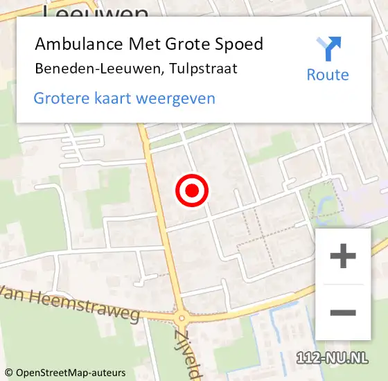 Locatie op kaart van de 112 melding: Ambulance Met Grote Spoed Naar Beneden-Leeuwen, Tulpstraat op 20 juli 2022 12:56