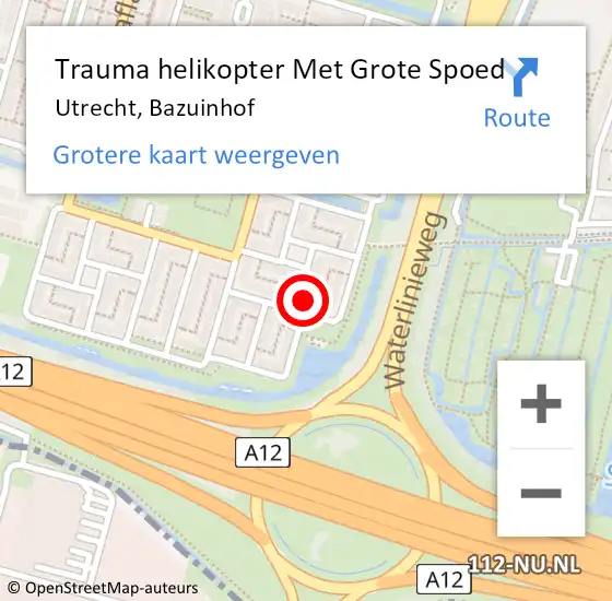 Locatie op kaart van de 112 melding: Trauma helikopter Met Grote Spoed Naar Utrecht, Bazuinhof op 20 juli 2022 13:02