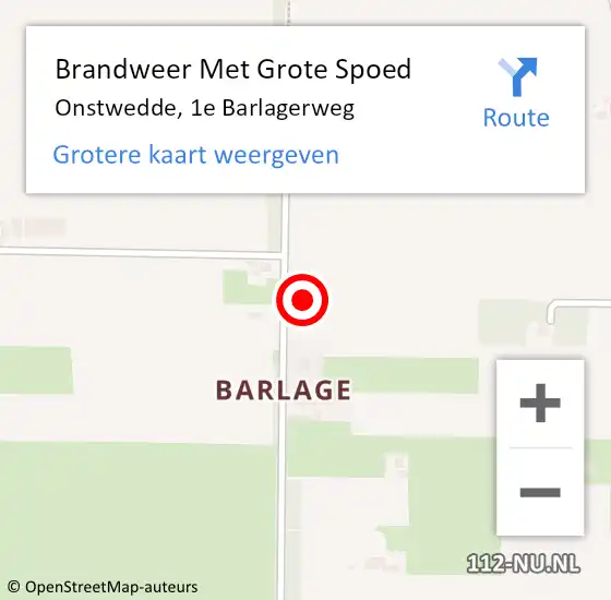 Locatie op kaart van de 112 melding: Brandweer Met Grote Spoed Naar Onstwedde, 1e Barlagerweg op 20 juli 2022 13:03