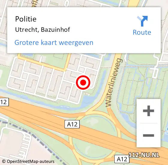 Locatie op kaart van de 112 melding: Politie Utrecht, Bazuinhof op 20 juli 2022 13:03