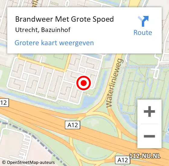 Locatie op kaart van de 112 melding: Brandweer Met Grote Spoed Naar Utrecht, Bazuinhof op 20 juli 2022 13:03