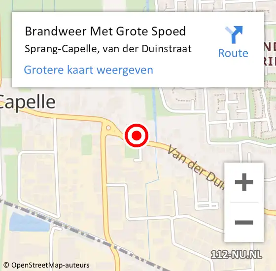 Locatie op kaart van de 112 melding: Brandweer Met Grote Spoed Naar Sprang-Capelle, van der Duinstraat op 20 juli 2022 13:05