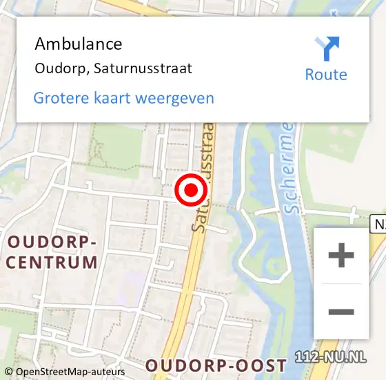 Locatie op kaart van de 112 melding: Ambulance Oudorp, Saturnusstraat op 20 juli 2022 13:07