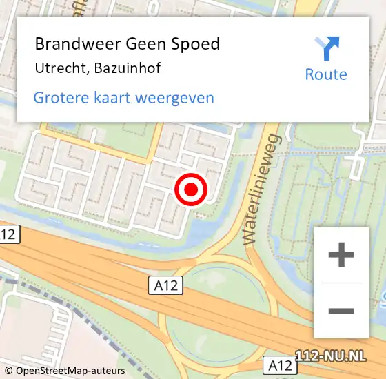 Locatie op kaart van de 112 melding: Brandweer Geen Spoed Naar Utrecht, Bazuinhof op 20 juli 2022 13:09