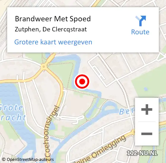 Locatie op kaart van de 112 melding: Brandweer Met Spoed Naar Zutphen, De Clercqstraat op 20 juli 2022 13:21