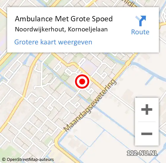Locatie op kaart van de 112 melding: Ambulance Met Grote Spoed Naar Noordwijkerhout, Kornoeljelaan op 20 juli 2022 13:42