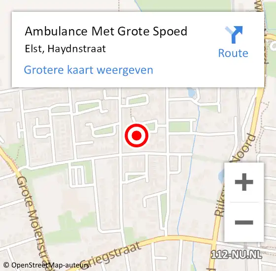 Locatie op kaart van de 112 melding: Ambulance Met Grote Spoed Naar Elst, Haydnstraat op 20 juli 2022 13:49