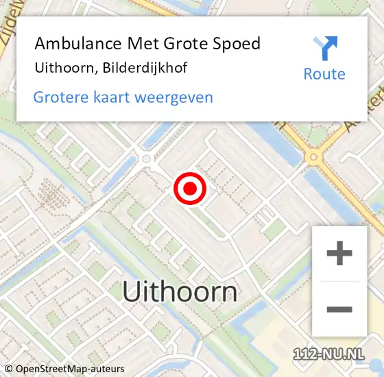 Locatie op kaart van de 112 melding: Ambulance Met Grote Spoed Naar Uithoorn, Bilderdijkhof op 20 juli 2022 14:16