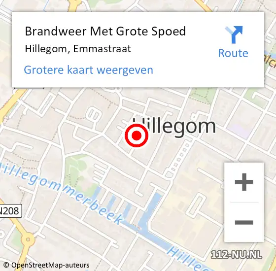 Locatie op kaart van de 112 melding: Brandweer Met Grote Spoed Naar Hillegom, Emmastraat op 20 juli 2022 14:26