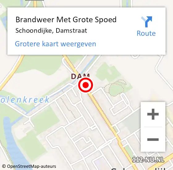 Locatie op kaart van de 112 melding: Brandweer Met Grote Spoed Naar Schoondijke, Damstraat op 20 juli 2022 14:26