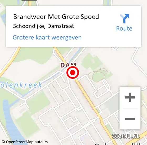 Locatie op kaart van de 112 melding: Brandweer Met Grote Spoed Naar Schoondijke, Damstraat op 20 juli 2022 14:28