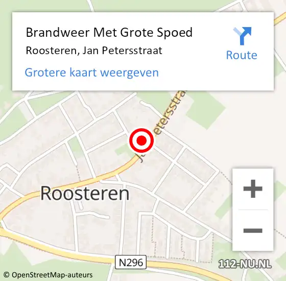 Locatie op kaart van de 112 melding: Brandweer Met Grote Spoed Naar Roosteren, Jan Petersstraat op 20 juli 2022 14:28