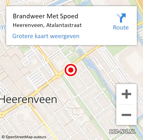 Locatie op kaart van de 112 melding: Brandweer Met Spoed Naar Heerenveen, Atalantastraat op 20 juli 2022 14:34