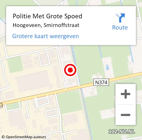 Locatie op kaart van de 112 melding: Politie Met Grote Spoed Naar Hoogeveen, Smirnoffstraat op 20 juli 2022 14:34