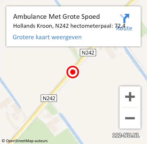 Locatie op kaart van de 112 melding: Ambulance Met Grote Spoed Naar Hollands Kroon, N242 hectometerpaal: 72,4 op 20 juli 2022 14:46