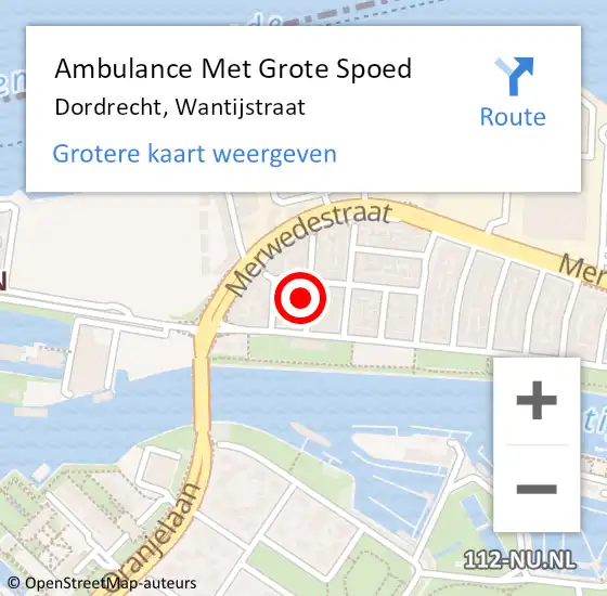 Locatie op kaart van de 112 melding: Ambulance Met Grote Spoed Naar Dordrecht, Wantijstraat op 20 juli 2022 15:00