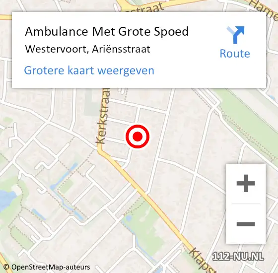 Locatie op kaart van de 112 melding: Ambulance Met Grote Spoed Naar Westervoort, Ariënsstraat op 20 juli 2022 15:07