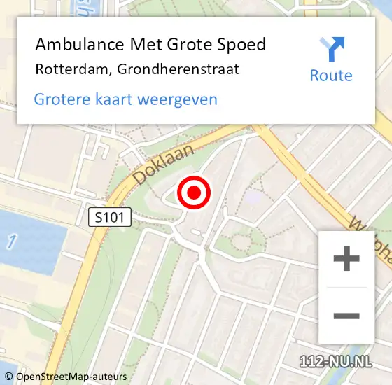 Locatie op kaart van de 112 melding: Ambulance Met Grote Spoed Naar Rotterdam, Grondherenstraat op 20 juli 2022 15:18
