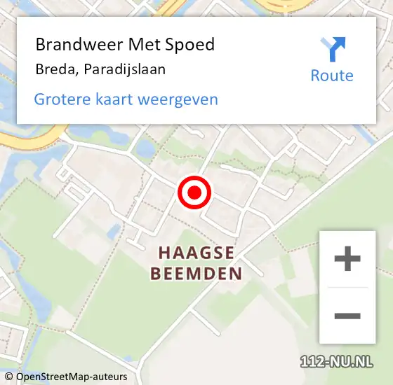 Locatie op kaart van de 112 melding: Brandweer Met Spoed Naar Breda, Paradijslaan op 20 juli 2022 15:46