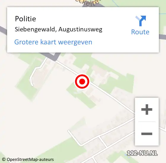 Locatie op kaart van de 112 melding: Politie Siebengewald, Augustinusweg op 20 juli 2022 15:57