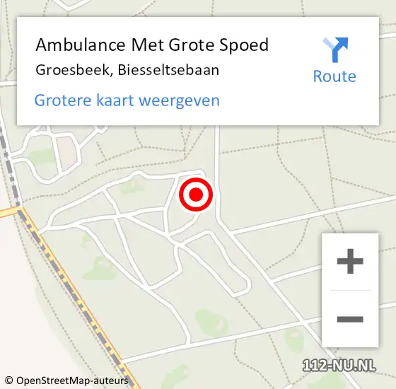 Locatie op kaart van de 112 melding: Ambulance Met Grote Spoed Naar Groesbeek, Biesseltsebaan op 20 juli 2022 16:02