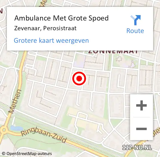 Locatie op kaart van de 112 melding: Ambulance Met Grote Spoed Naar Zevenaar, Perosistraat op 20 juli 2022 16:11