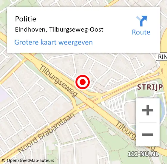 Locatie op kaart van de 112 melding: Politie Eindhoven, Tilburgseweg-Oost op 20 juli 2022 16:22