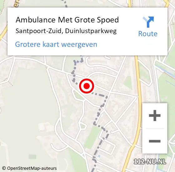 Locatie op kaart van de 112 melding: Ambulance Met Grote Spoed Naar Santpoort-Zuid, Duinlustparkweg op 20 juli 2022 16:31