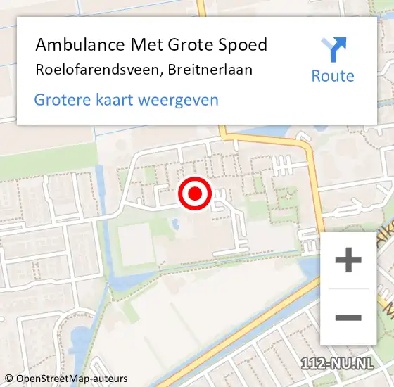 Locatie op kaart van de 112 melding: Ambulance Met Grote Spoed Naar Roelofarendsveen, Breitnerlaan op 20 juli 2022 16:37