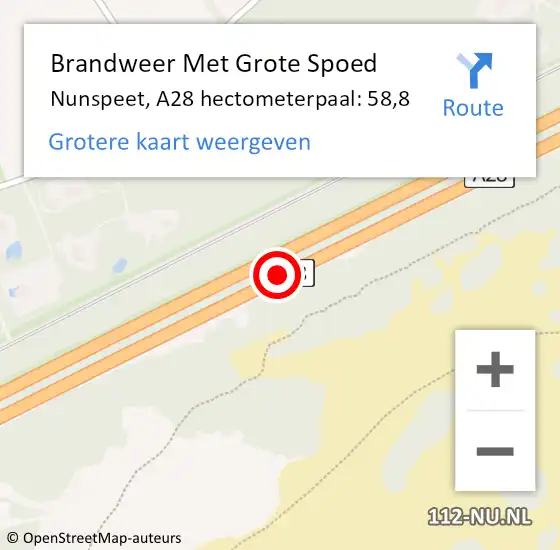 Locatie op kaart van de 112 melding: Brandweer Met Grote Spoed Naar Nunspeet, A28 hectometerpaal: 58,8 op 20 juli 2022 16:41