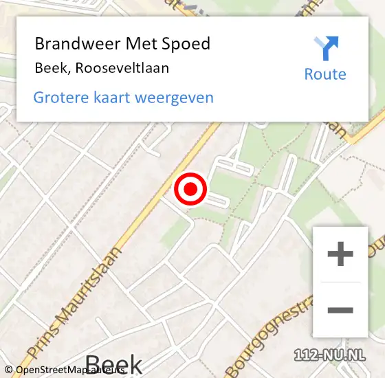 Locatie op kaart van de 112 melding: Brandweer Met Spoed Naar Beek, Rooseveltlaan op 20 juli 2022 16:51