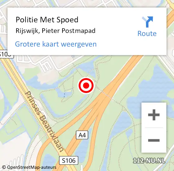 Locatie op kaart van de 112 melding: Politie Met Spoed Naar Rijswijk, Pieter Postmapad op 20 juli 2022 16:57