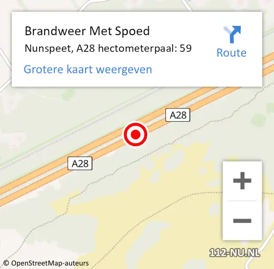 Locatie op kaart van de 112 melding: Brandweer Met Spoed Naar Nunspeet, A28 hectometerpaal: 59 op 20 juli 2022 17:08