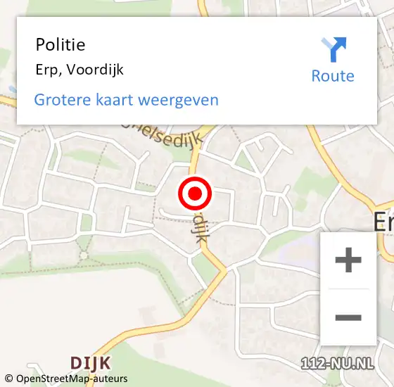 Locatie op kaart van de 112 melding: Politie Erp, Voordijk op 20 juli 2022 17:17