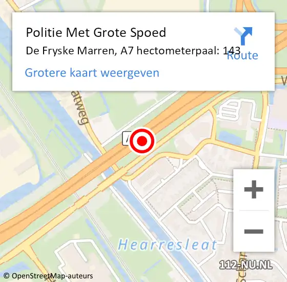 Locatie op kaart van de 112 melding: Politie Met Grote Spoed Naar De Fryske Marren, A7 hectometerpaal: 143 op 20 juli 2022 17:27