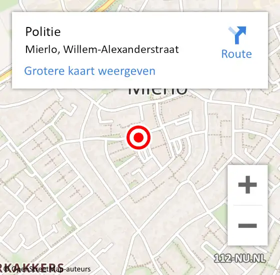 Locatie op kaart van de 112 melding: Politie Mierlo, Willem-Alexanderstraat op 20 juli 2022 17:29