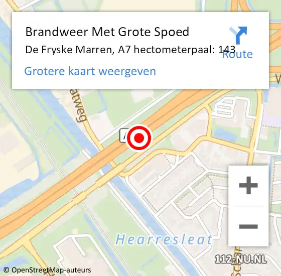 Locatie op kaart van de 112 melding: Brandweer Met Grote Spoed Naar De Fryske Marren, A7 hectometerpaal: 143 op 20 juli 2022 17:29