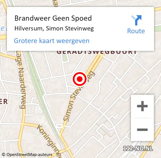 Locatie op kaart van de 112 melding: Brandweer Geen Spoed Naar Hilversum, Simon Stevinweg op 20 juli 2022 17:36