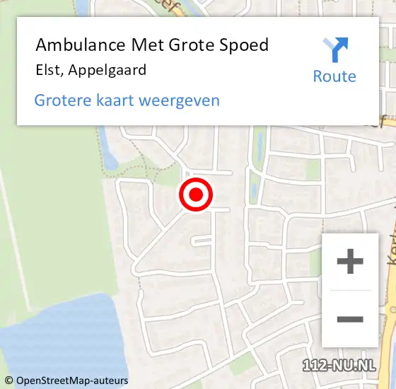 Locatie op kaart van de 112 melding: Ambulance Met Grote Spoed Naar Elst, Appelgaard op 20 juli 2022 17:42