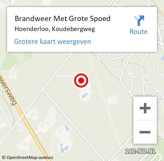 Locatie op kaart van de 112 melding: Brandweer Met Grote Spoed Naar Hoenderloo, Koudebergweg op 20 juli 2022 18:29